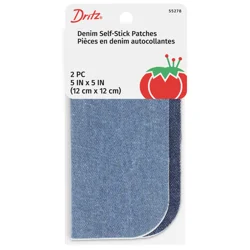 Dritz Patches, Temporary Self -Stick Denim - Lt & Dk Blue, 5" x 5"