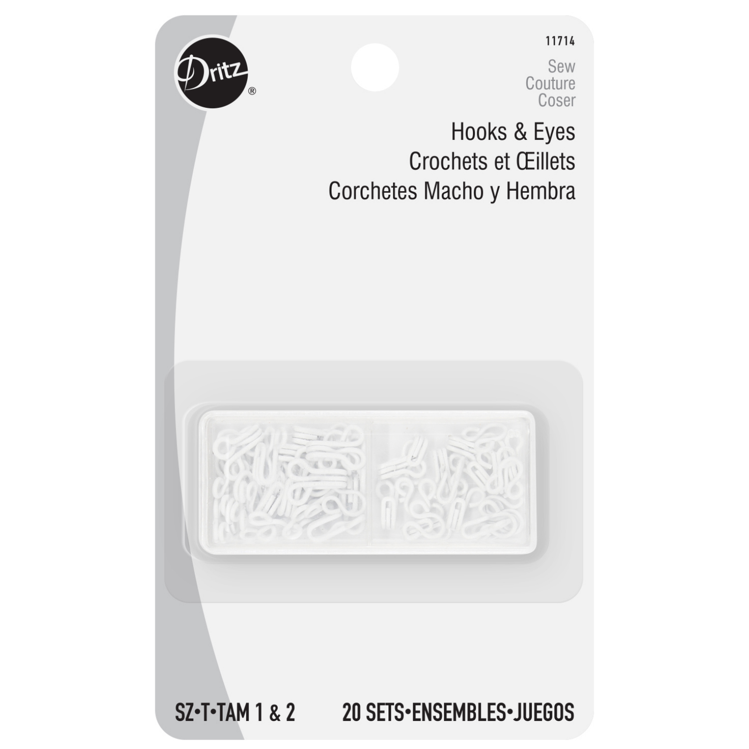 slide 1 of 1, Dritz Hook & Eye Closures - White, Size 1 &, 20 ct