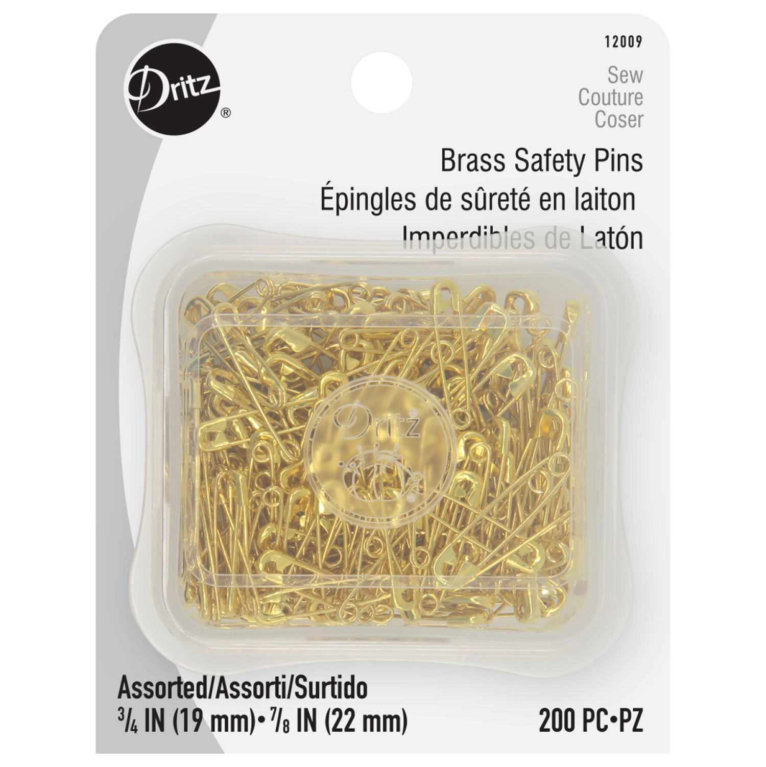 slide 1 of 3, Dritz Safety Pins Brass Sz00-0 200pc, 200 ct