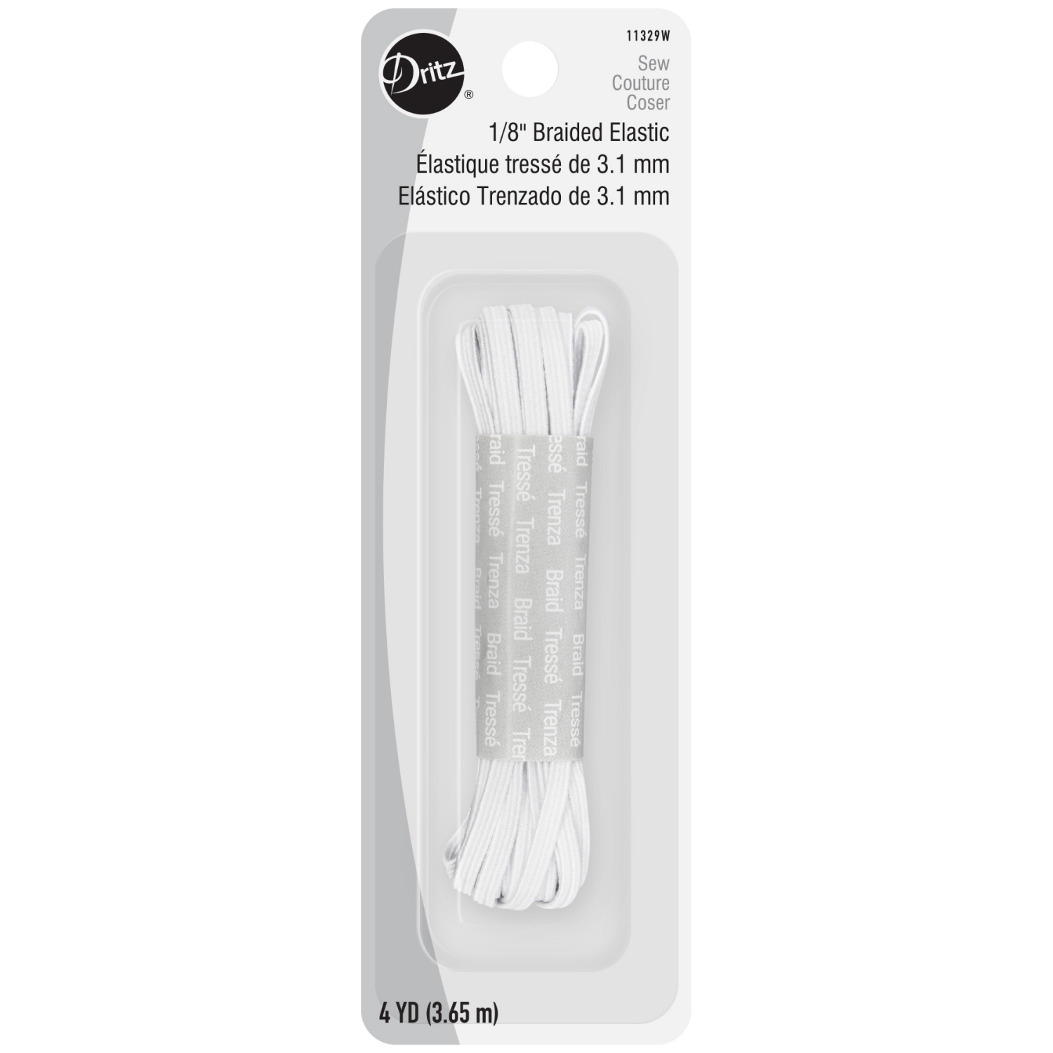 slide 1 of 2, Dritz Elastic Braid White,1/8in, 4yd, 1 ct