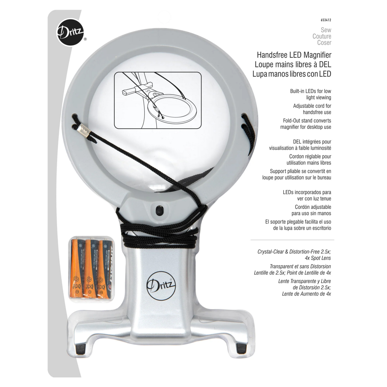 slide 1 of 3, Dritz Handsfree Multi-purpose magnifier w/LED, 1 ct