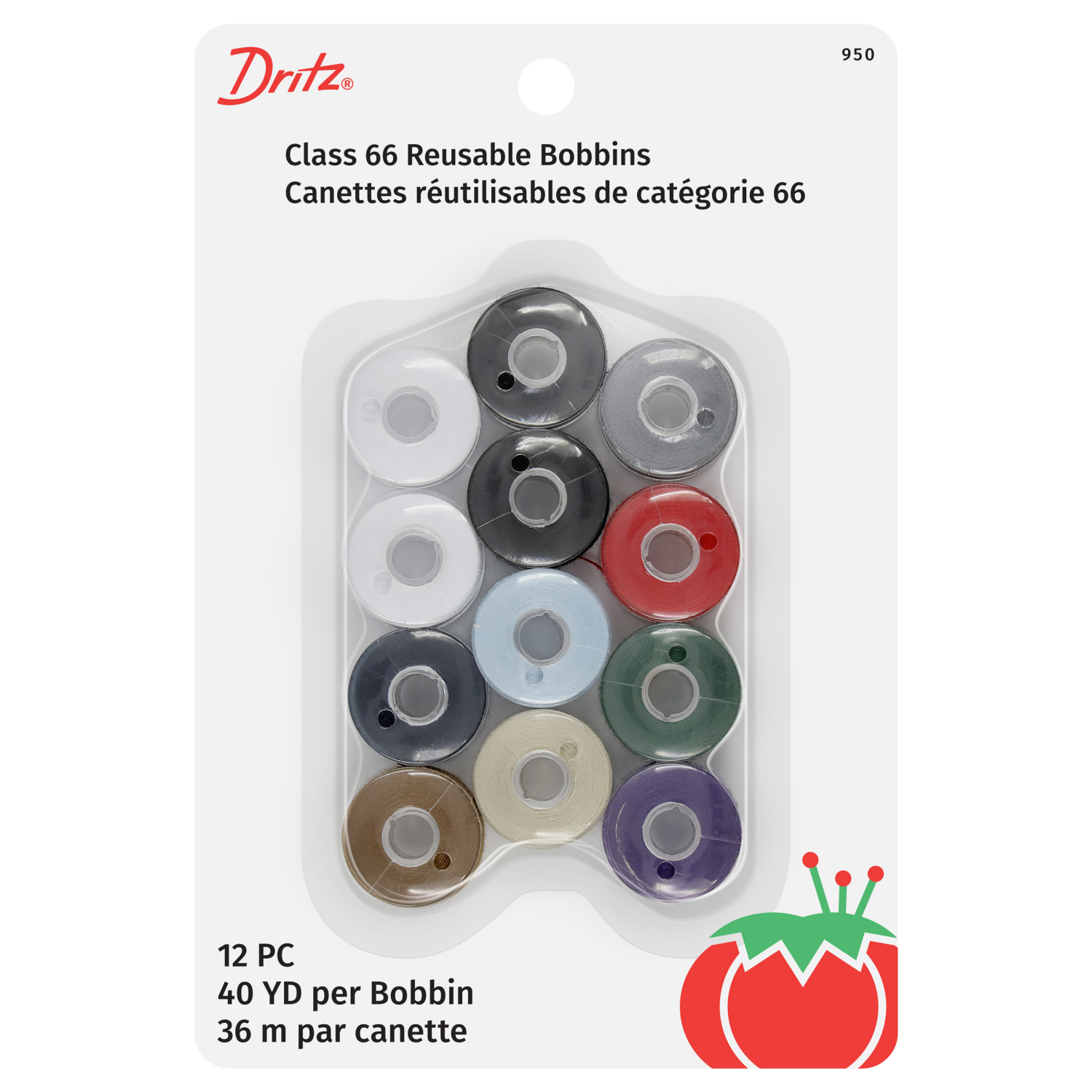 slide 1 of 3, Dritz Bobbins - Pre-Filled Class 66 Asst ,12 pc, 12 ct