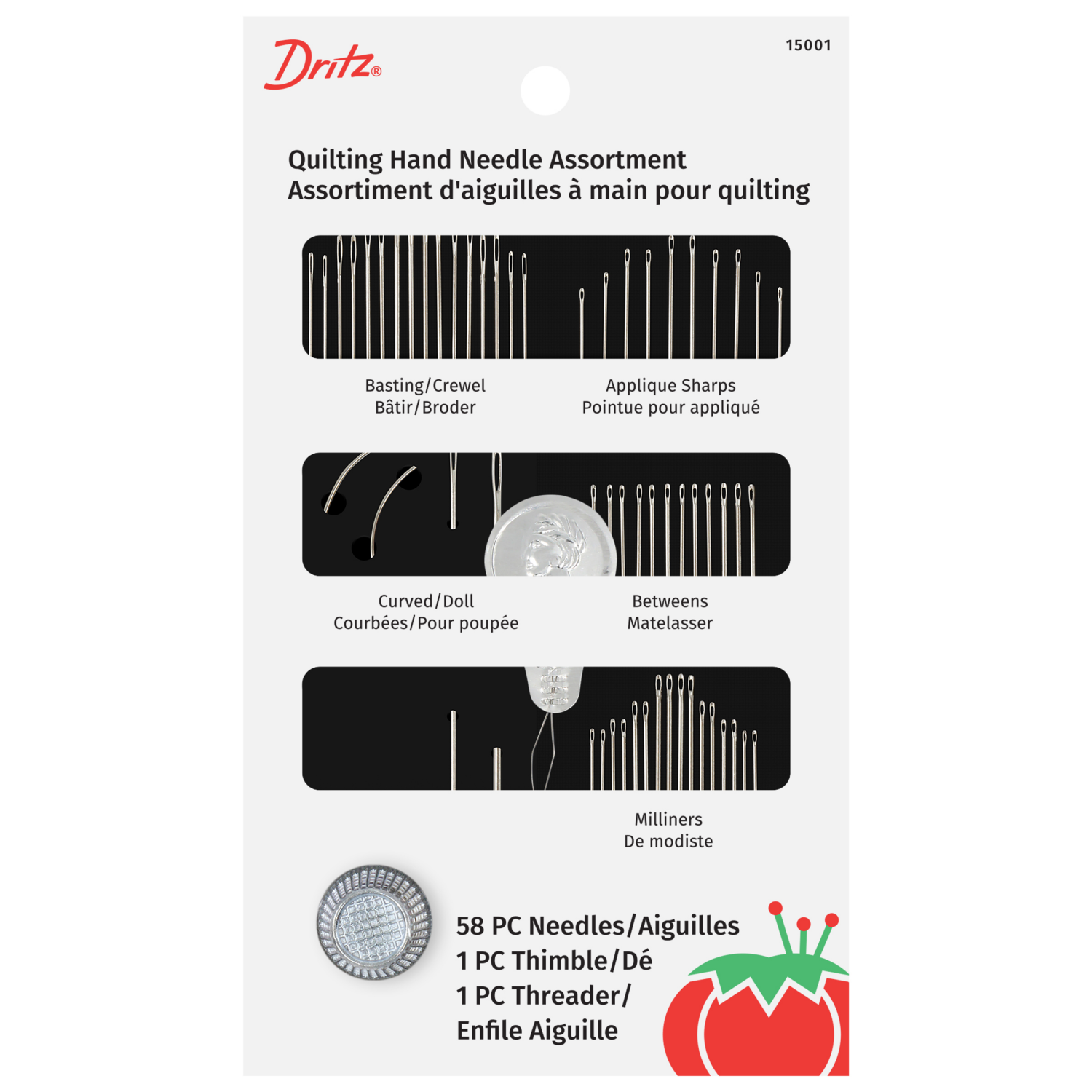 slide 1 of 1, Dritz Quilting Hand Needles Asst w/Thrdr, 1 ct