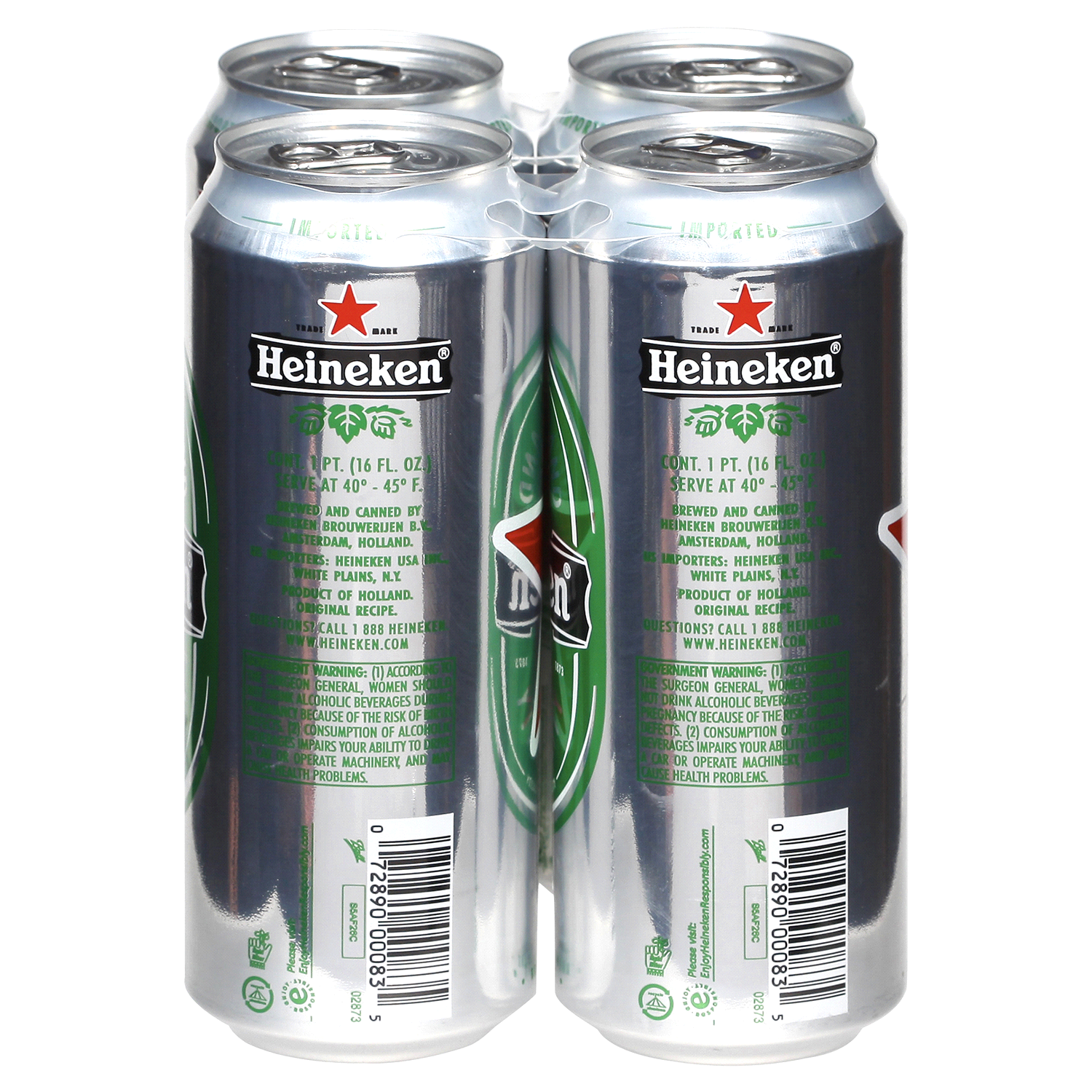 slide 2 of 3, Heineken 4 Pack Original Beer 4 - 16 fl oz Cans, 4 ct; 16 oz