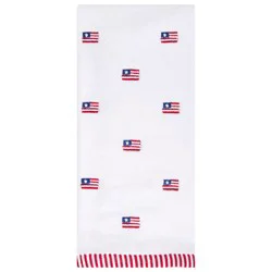 Flag Toss White Velour Embroidered Hand Towel With Stripe End Hem, 16 In X 26 In