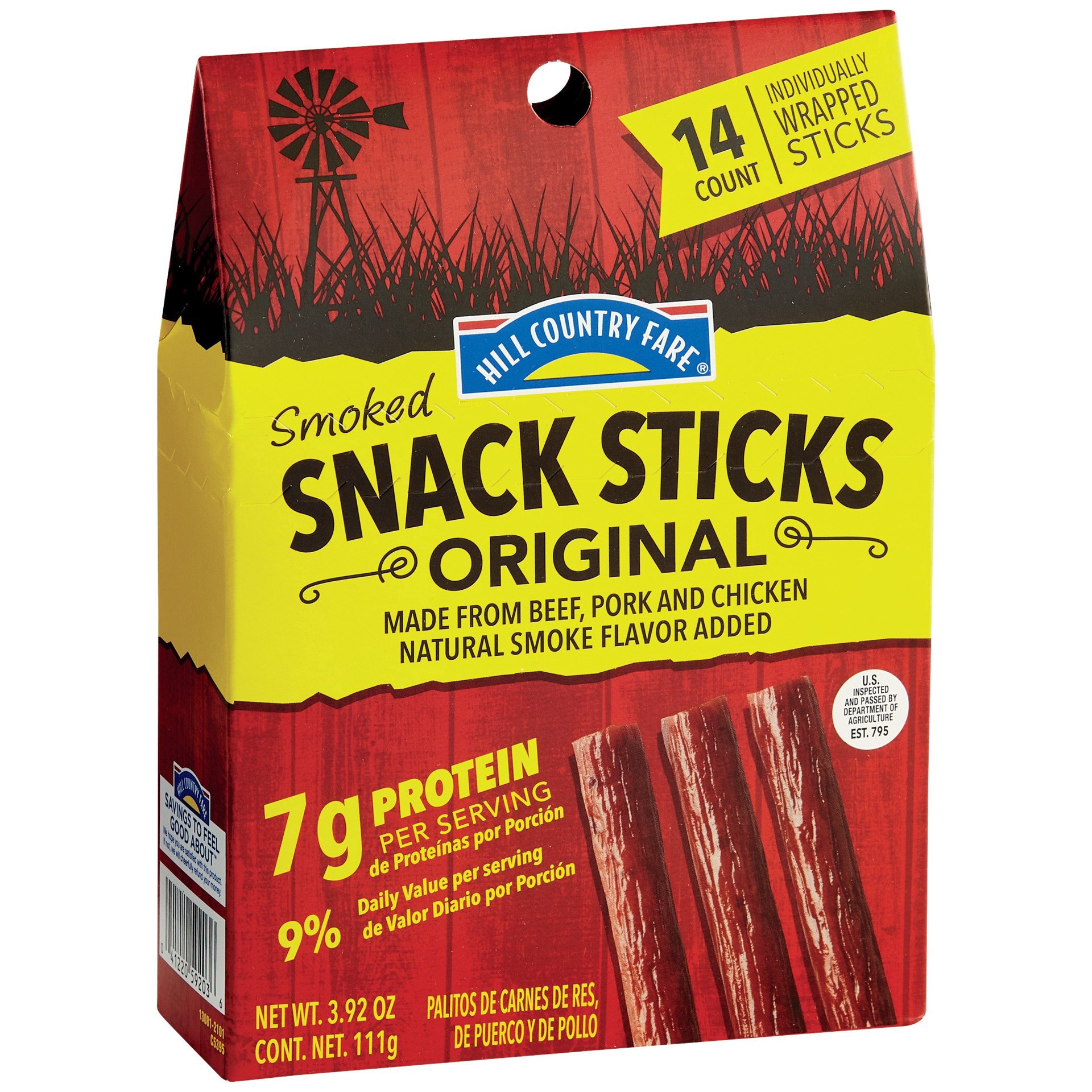 slide 1 of 1, Hill Country Fare Smoked Original Snack Sticks, 14 ct