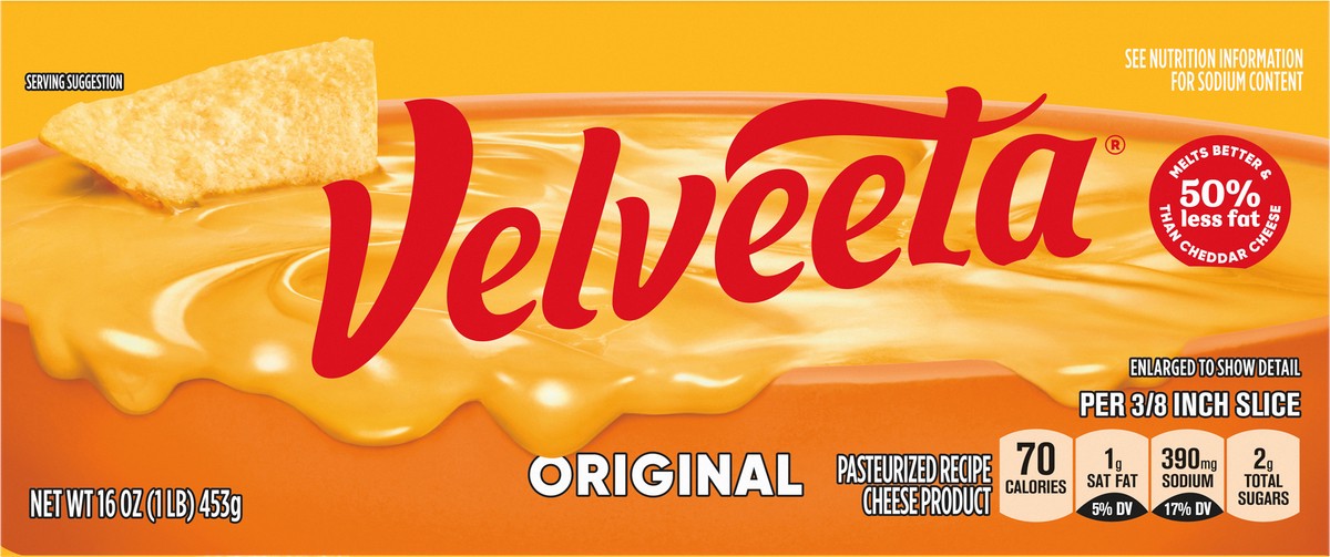 slide 2 of 9, Velveeta Original Pasteurized Recipe Cheese Product, 16 oz Block, 16 oz