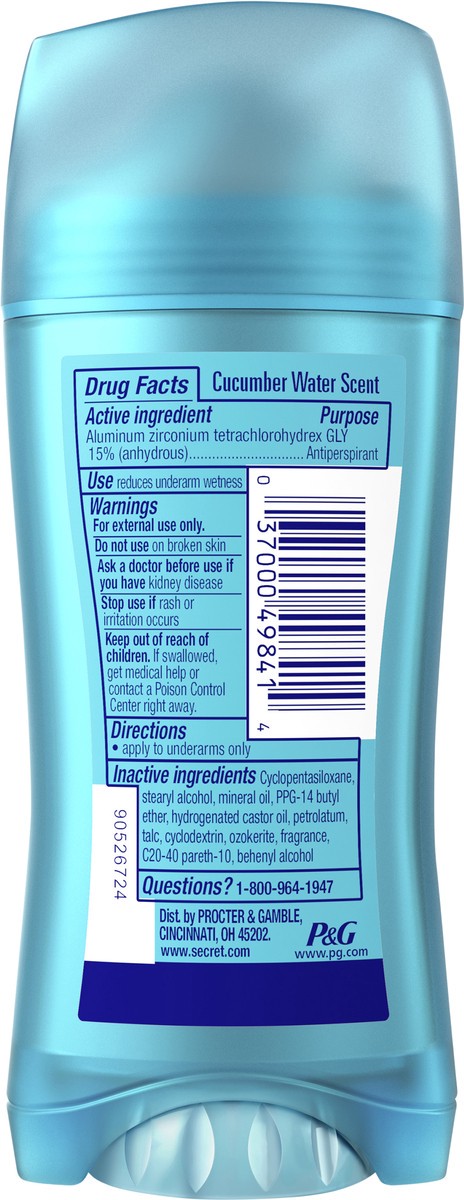 slide 2 of 3, Secret Invisible Solid Antiperspirant and Deodorant, Cucumber Water Scent, 2.6 oz, 2.6 oz