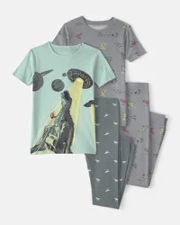 Carter's Boys Dinosaur 100% Cotton Snug Fit 4-Piece Pajama Set - Green/Grey - Size 5