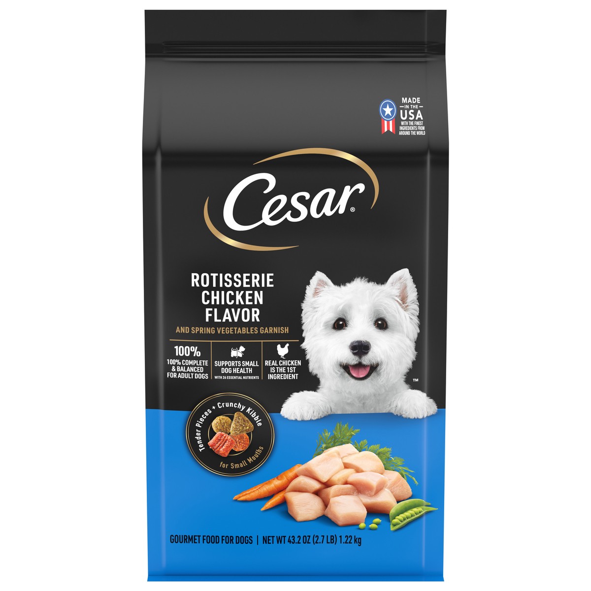 slide 1 of 5, Cesar Gourmet Rotisserie Chicken Flavor and Spring Vegetables Garnish Food for Dogs 43.2 oz, 43.20 oz