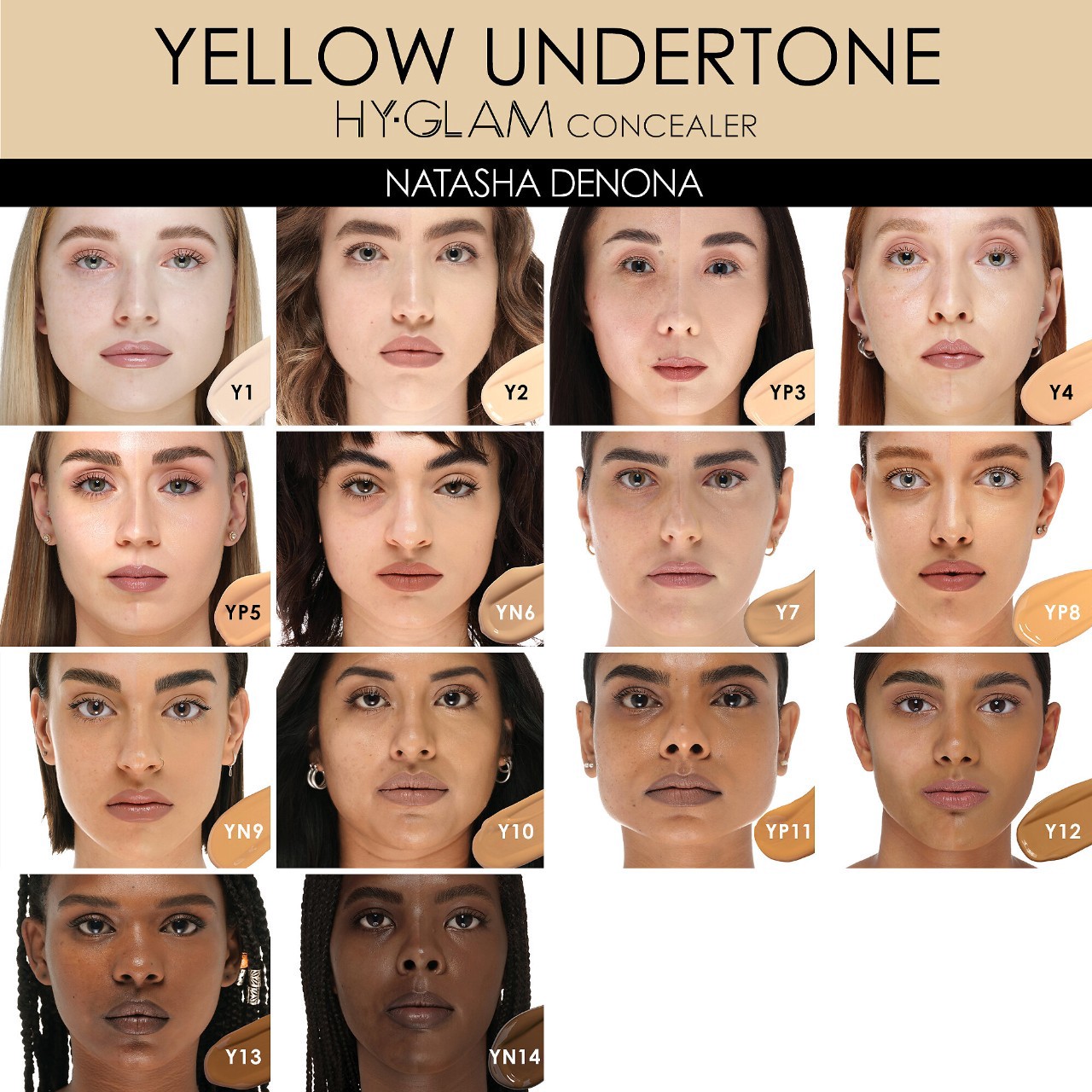 slide 3 of 10, NATASHA DENONA Hy-Glam Brightening & Hydrating Medium to Full Coverage Crease Proof Serum Concealer Y4, 0.25 oz / 7.39 ml
