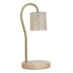Amber Textured Glass Shade Wood Base Candlewarmer 13x5.5