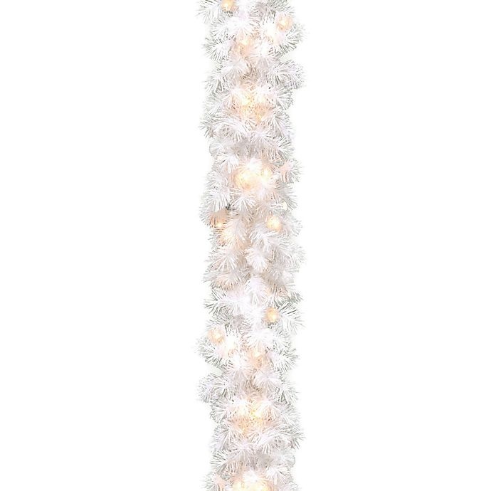 slide 1 of 1, National Tree Company Wispy Willow Grande White Pre-Lit Christmas Garland with Clear Lights, 9 ft
