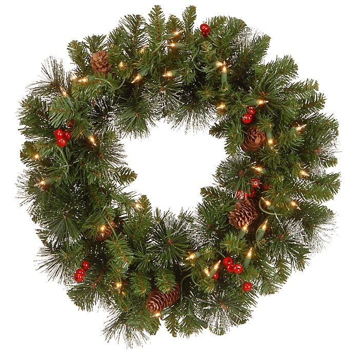 slide 1 of 1, National Tree Company Crestwood Spruce Pre-Lit Wreath with Clear Lights, 20 in