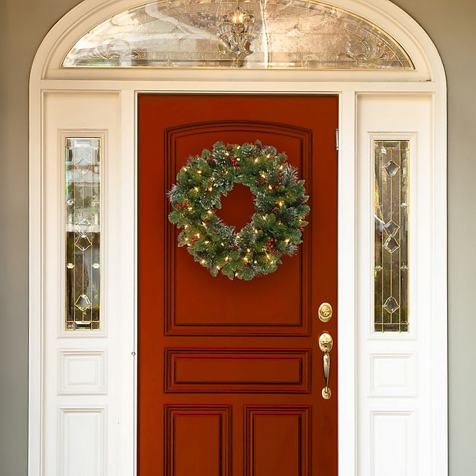 slide 2 of 3, National Tree Company Crestwood Spruce Pre-Lit Wreath with Clear Lights, 24 in