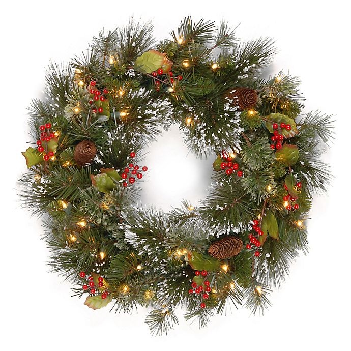 slide 1 of 1, National Tree Company Pre-Lit Wintry Pine Artificial Christmas Wreath, 24 in