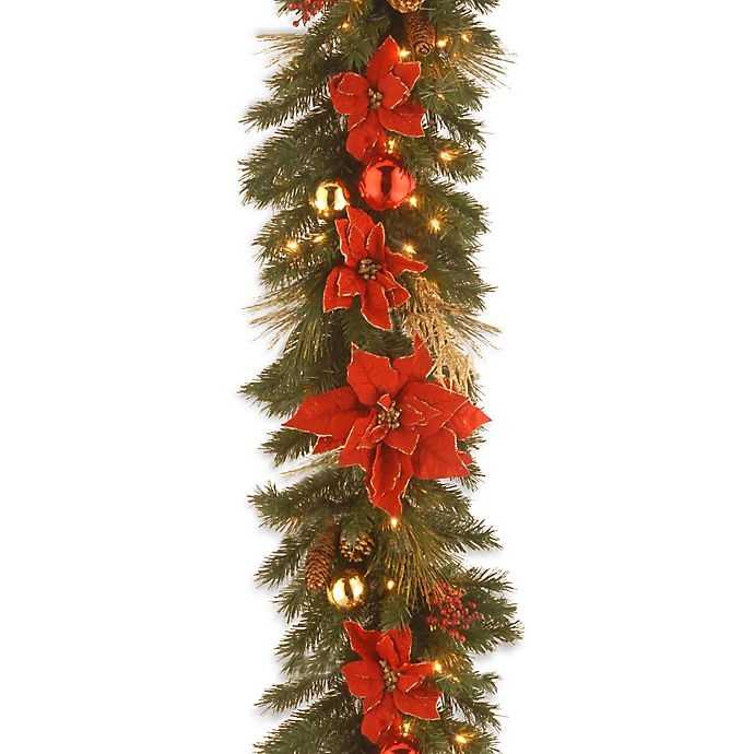 slide 1 of 1, National Tree Company National Tree Decorative Collection Home Spun Pre-Lit Christmas Garland with Clear Lights, 9 ft