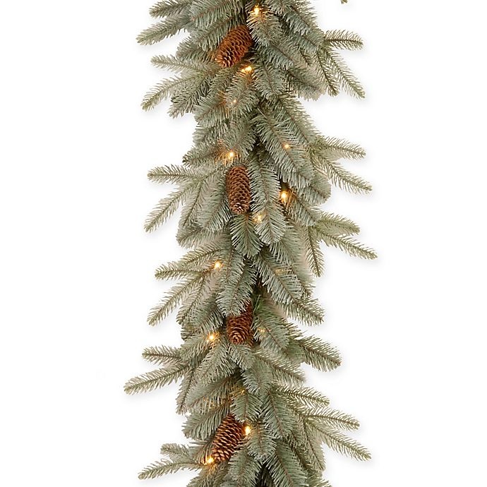 slide 1 of 1, National Tree Company National Tree Frosted Arctic Spruce Pre-Lit Garland with Clear Lights, 9 ft