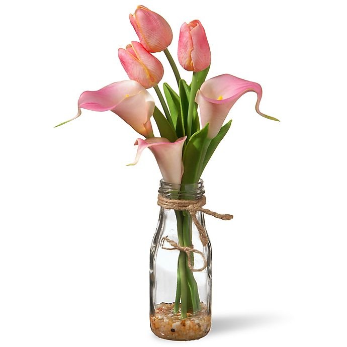 slide 1 of 1, National Tree Company Artifical Tulip Arrangement - Pink with Glass Vase, 13 in