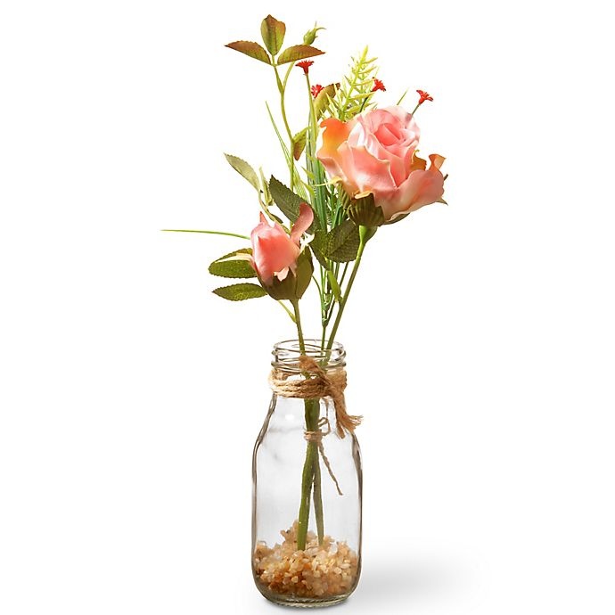 slide 1 of 1, National Tree Company Artifical Rose Bud Arrangement - Pink with Glass Vase, 13 in
