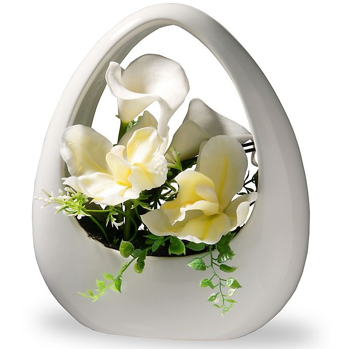 slide 1 of 1, National Tree Company Artificial Orchid and Calla Lily Arrangement with White Planter, 9 in