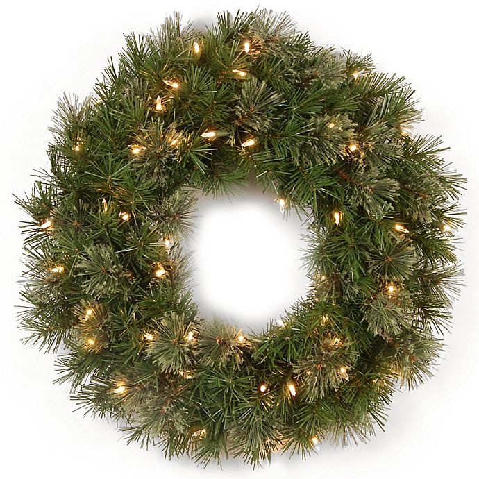 slide 1 of 1, National Tree Company National Tree Atlanta Spruce Pre-Lit Christmas Wreath with Clear Lights, 24 in
