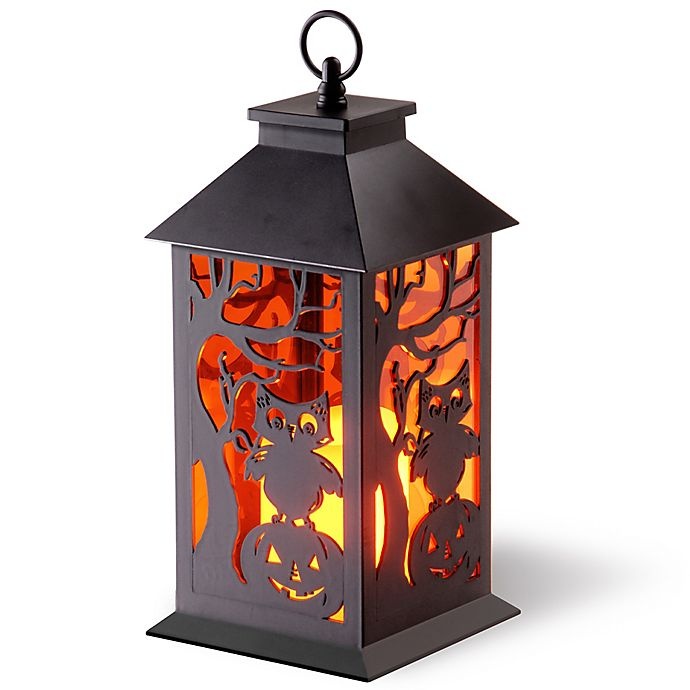 slide 1 of 1, National Tree Company LED Owl and Pumpkin Lantern - Black, 1 ct