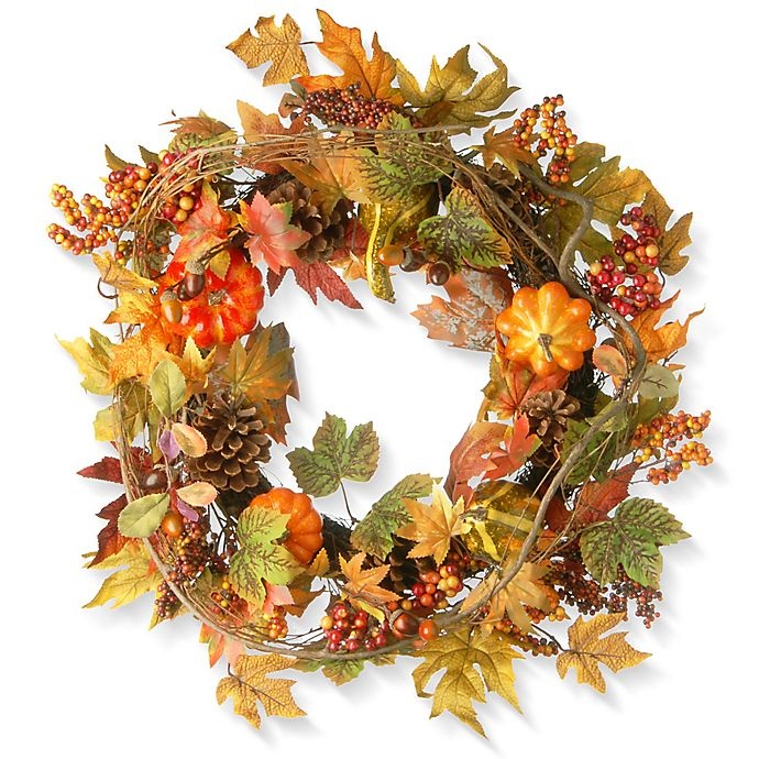 slide 1 of 1, National Tree Company National Tree Decorated Maple Leaf Wreath - Orange, 24 in