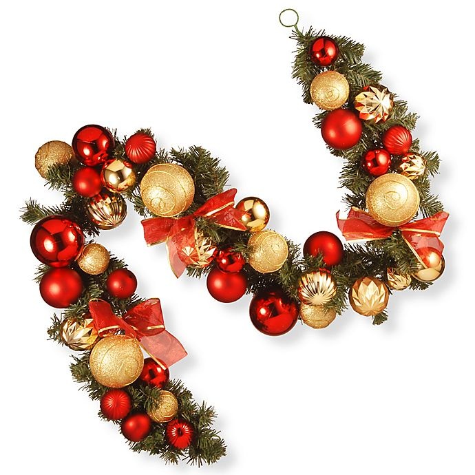 slide 1 of 1, National Tree Company Gold and Red Ornament Garland, 6 ft