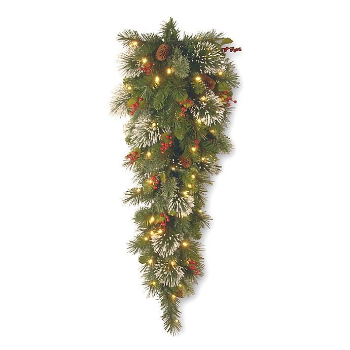 slide 1 of 1, National Tree Company 3-Foot Wintry Pine Pre-Lit Battery-Operated Teardrop Swag with Pine Cones and White LED Lights, 1 ct