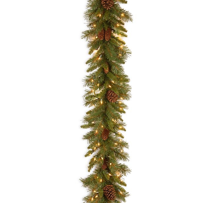 slide 1 of 3, National Tree Company Pine Cone Pre-Lit Garland with Clear Lights, 9 ft