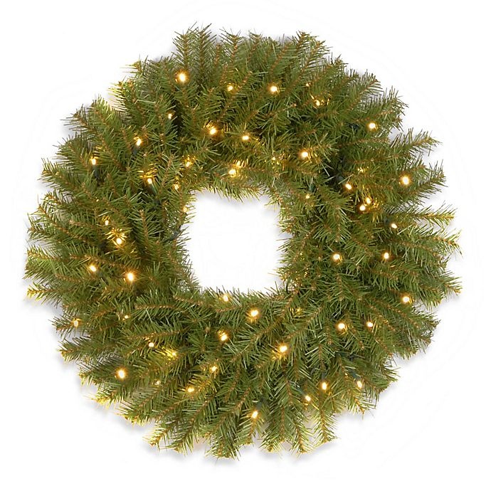 slide 1 of 1, National Tree Company Pre-Lit Norwood Fir Wreath with Battery Operated Warm White LED Lights, 24 in