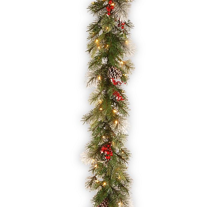 slide 1 of 1, National Tree Company Pre-Lit Wintry Berry Garland, 9 ft