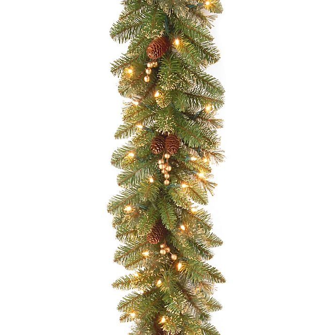 slide 1 of 1, National Tree Company National Tree Glittery Gold Pine Garland with Clear Lights, 9 ft