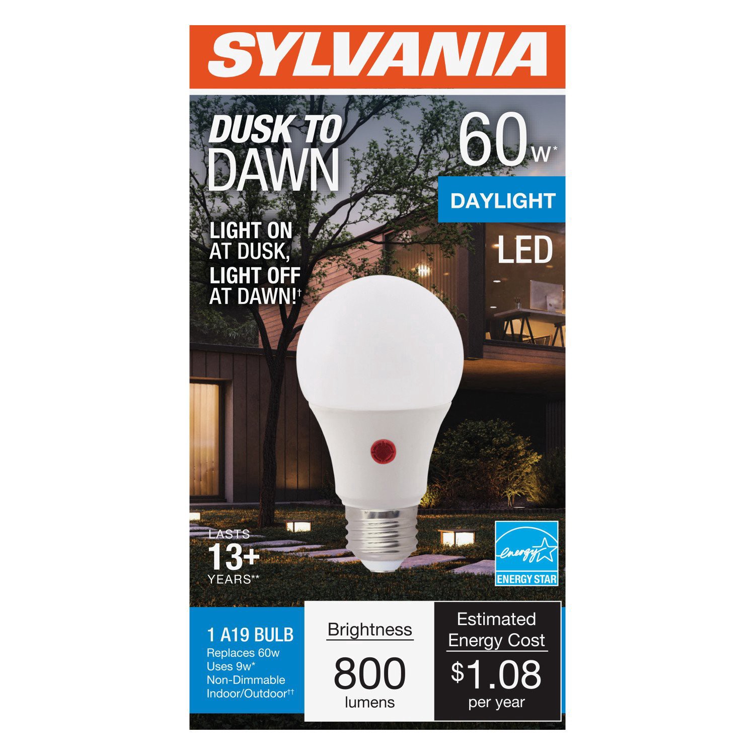 slide 1 of 1, Sylvania Dusk To Dawn 60-Watt A19 Daylight LED Light Bulb, 1 ct