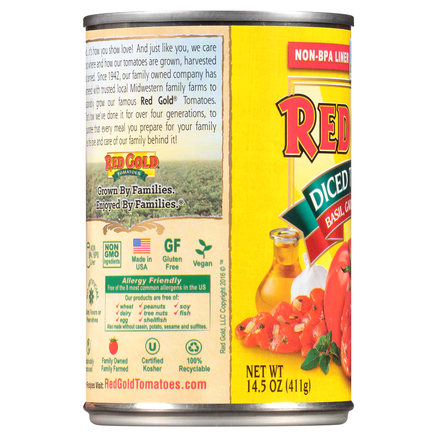 slide 3 of 3, Red Gold Basil, Garlic & Oregano Diced Tomatoes 14.5 oz. Can, 14.5 oz