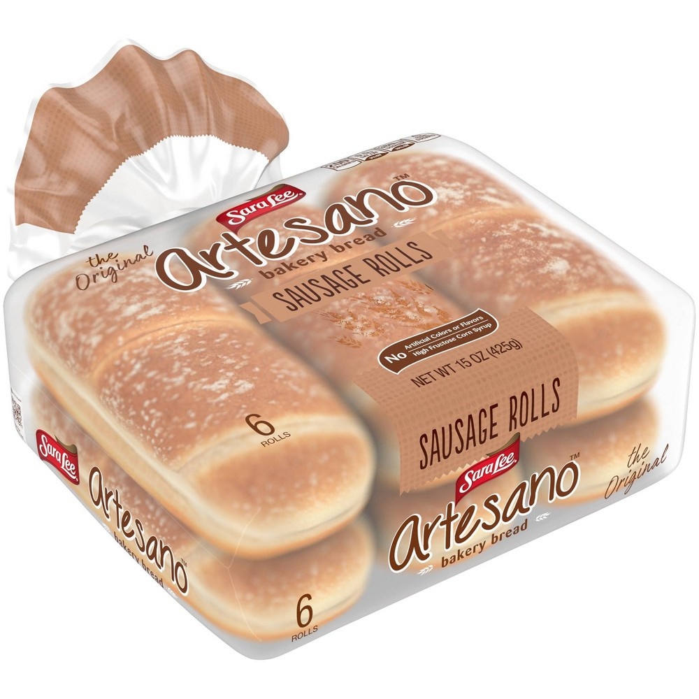 slide 4 of 4, Sara Lee Artesano Bakery Bread Plain Sausage Rolls, 6  count, 15 oz, 6 ct