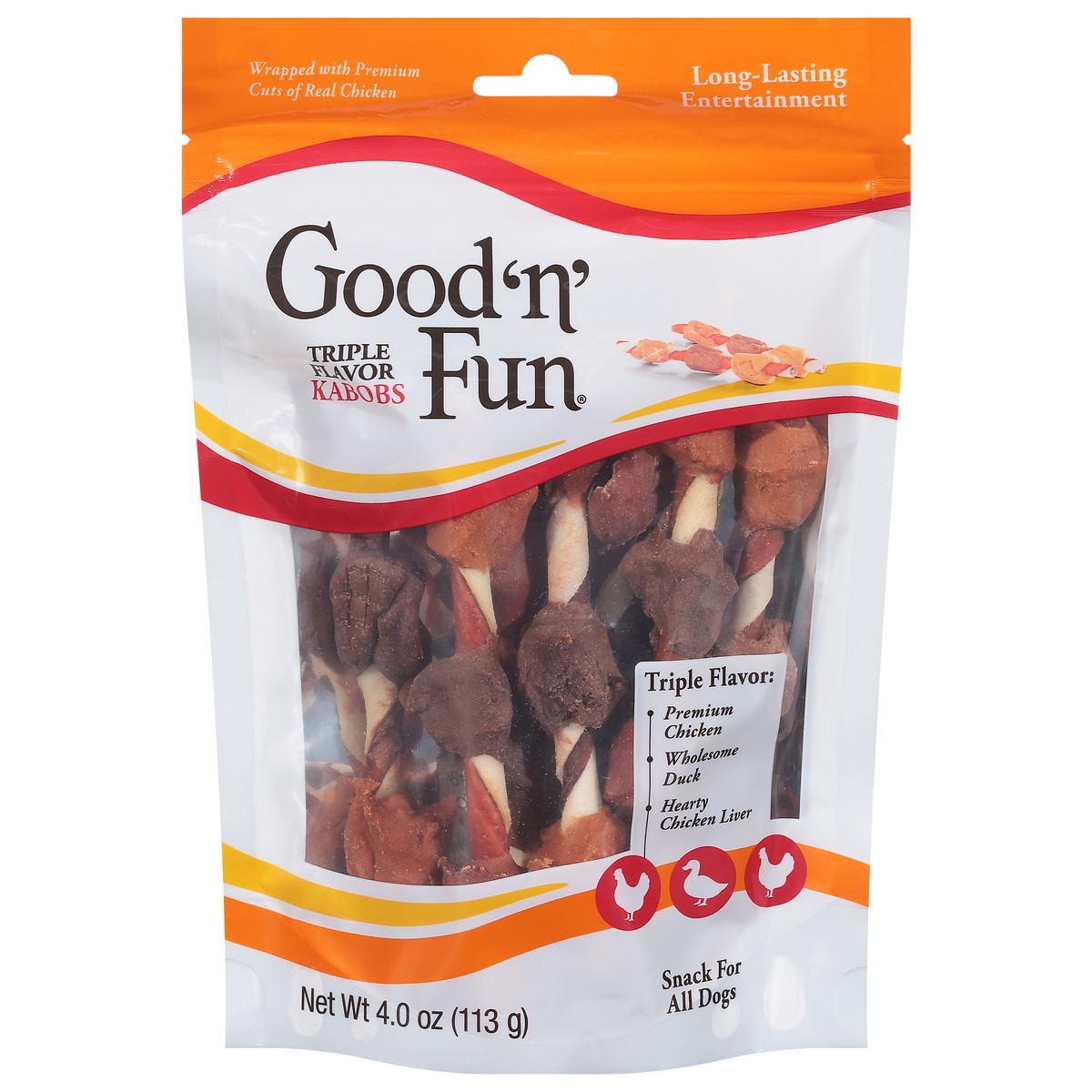 slide 1 of 9, Good 'n' Fun Kabobs Triple Flavor Snack for All Dogs 4.0 oz, 4 oz