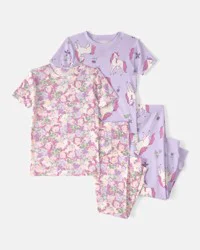 Carter's Toddler Girl Unicorn Floral 100% Cotton Snug Fit 4-Piece Pajama Set - Pink/Purple Multi 3T