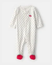Carters Baby Girl Cherry 2-Way Zip 100% Cotton Sleep & Play Pajama - White White NB