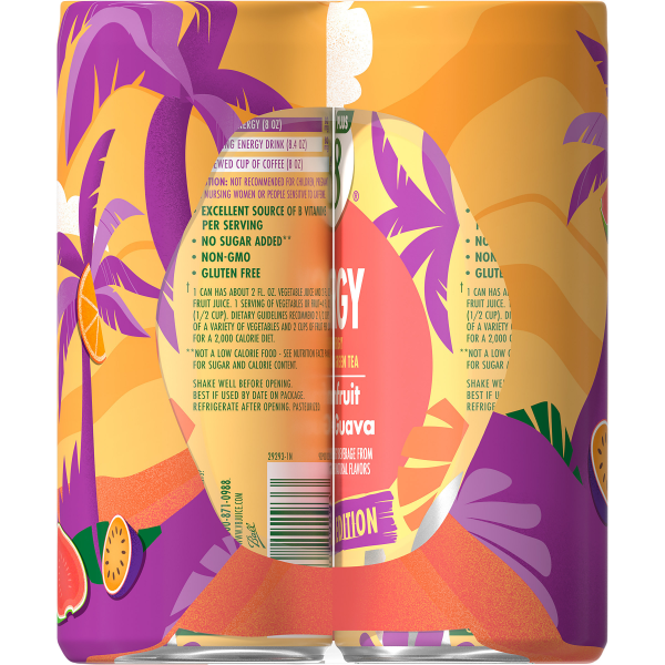 slide 13 of 29, V8 +Energy Passionfruit Orange Guava Juice Energy Drink, 8 fl oz Can (6 Pack), 48 oz