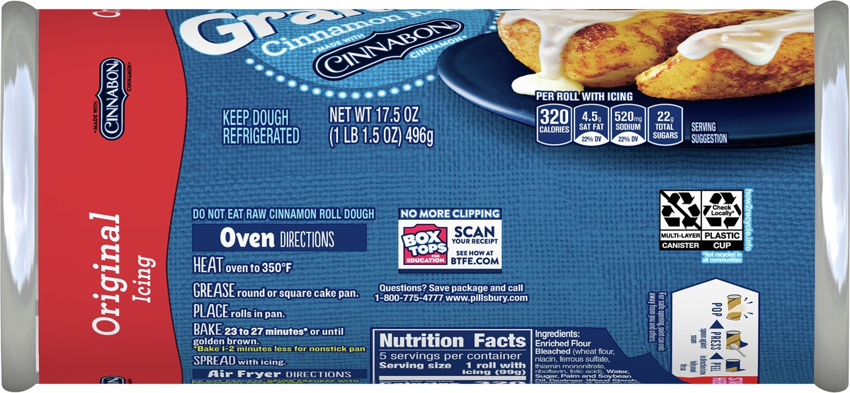 slide 4 of 9, Grands! Cinnamon Rolls with Cinnabon Cinnamon and Original Icing, Refrigerated Canned Pastry Dough, 5 ct., 17.5 oz., 5 ct
