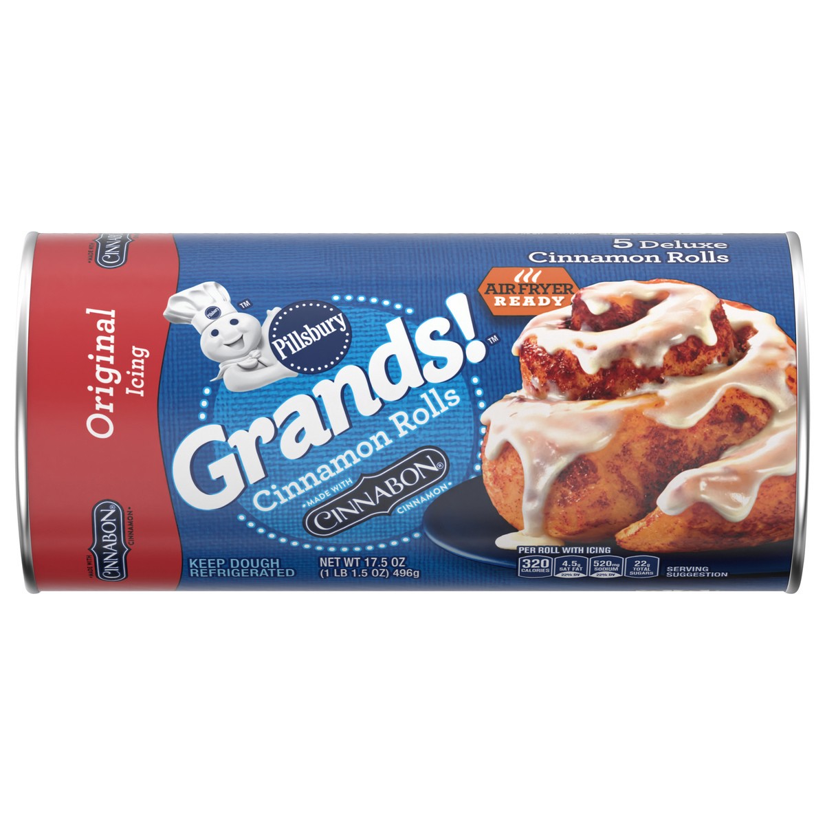 slide 1 of 9, Grands! Cinnamon Rolls with Cinnabon Cinnamon and Original Icing, Refrigerated Canned Pastry Dough, 5 ct., 17.5 oz., 5 ct