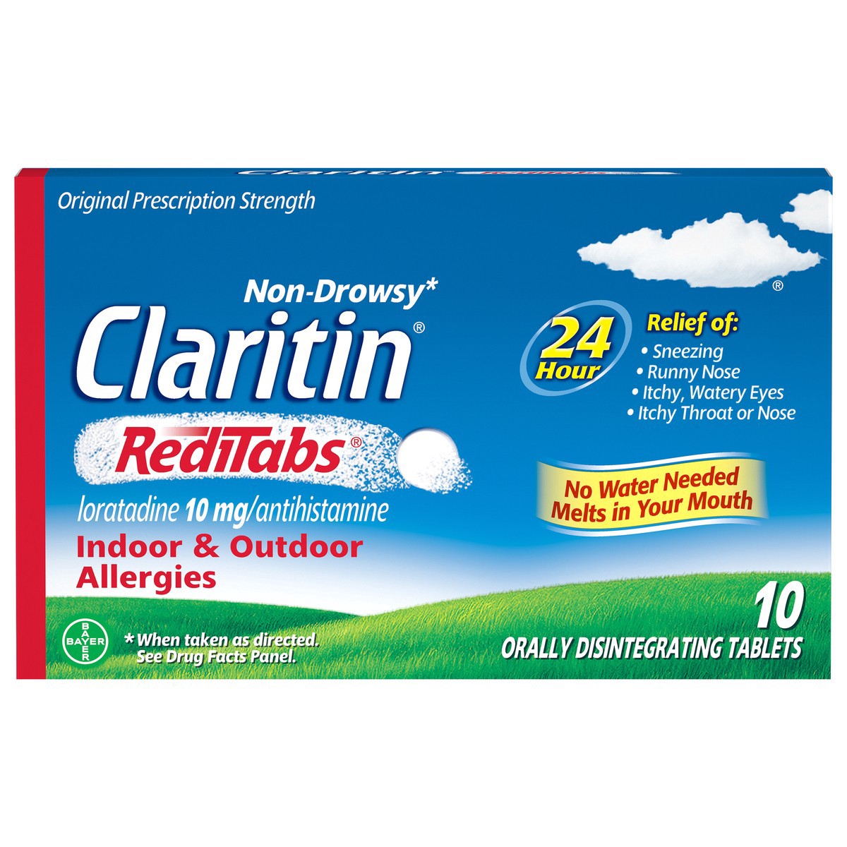 slide 1 of 1, Claritin RediTabs Non-Drowsy Original Prescription Strength 10 mg Loratadine Orally Disintegrating Tablets 10 ea Box, 10 ct