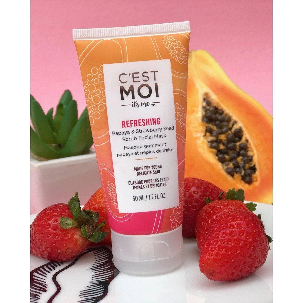 slide 3 of 4, C'est Moi Refreshing Papaya & Strawberry Seed Facial Mask, 1.7 oz