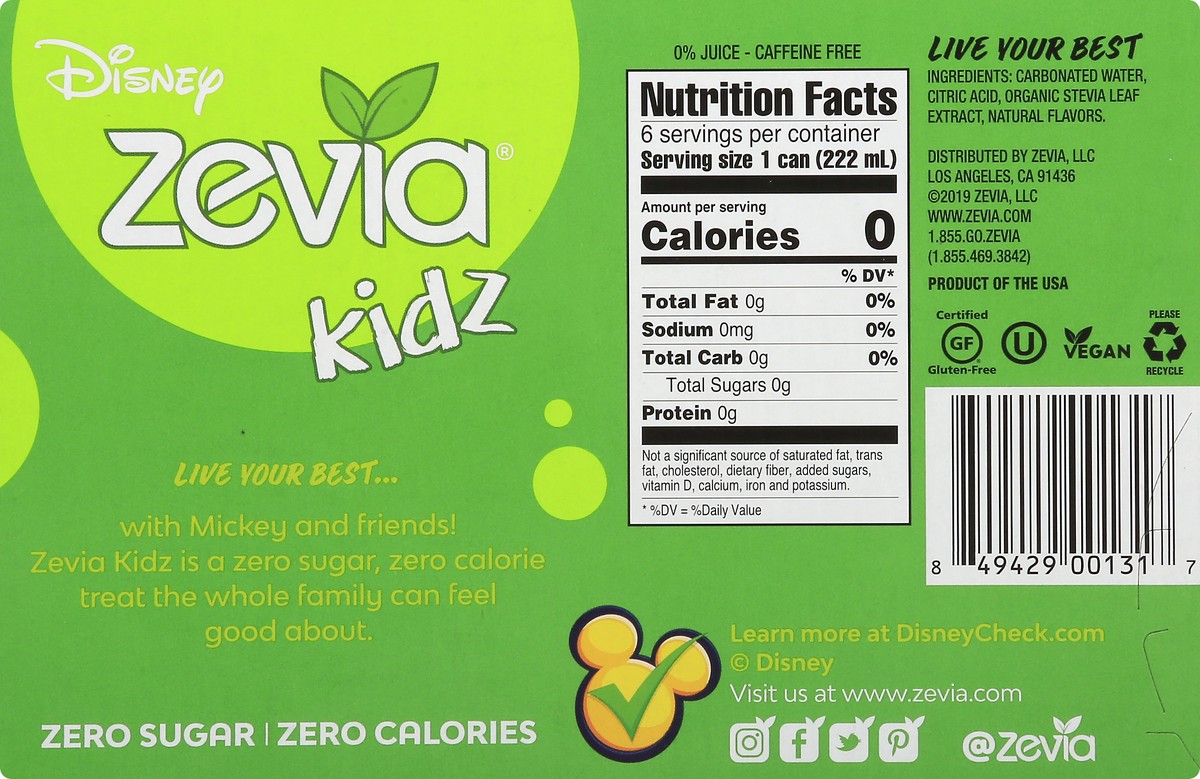 slide 3 of 9, Zevia Kidz Disney Fizzy Apple Sparkling Drink 6 - 7.5 fl oz Cans, 45 fl oz