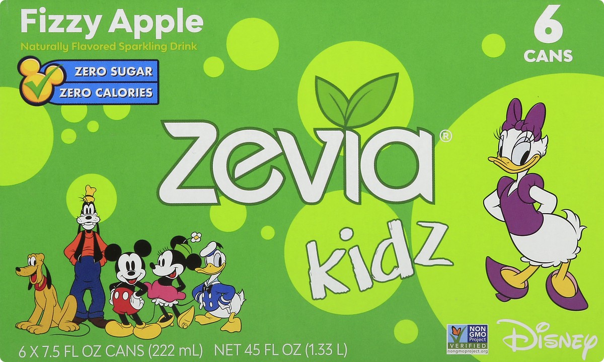 slide 5 of 9, Zevia Kidz Disney Fizzy Apple Sparkling Drink 6 - 7.5 fl oz Cans, 45 fl oz