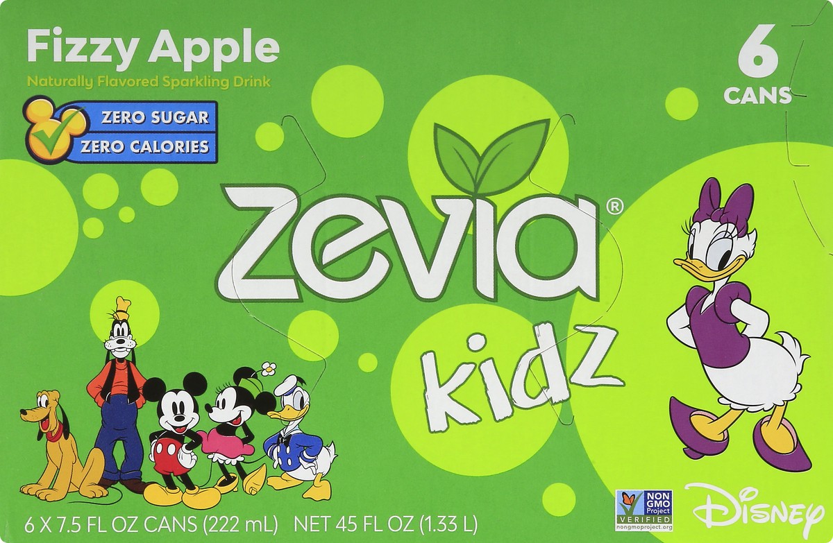 slide 9 of 9, Zevia Kidz Disney Fizzy Apple Sparkling Drink 6 - 7.5 fl oz Cans, 45 fl oz