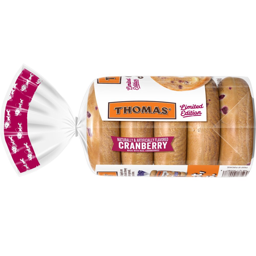 slide 4 of 5, Thomas' Limited Edition Cranberry Bagels, 5 count, 15.8 oz, 6 ct; 20 oz