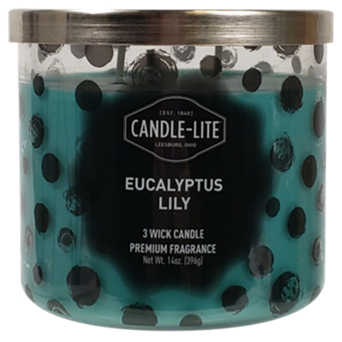 slide 1 of 1, Candle-Lite Eucalyptus Lily Scent 3-Wick Scented Candle - Blue, 14 oz